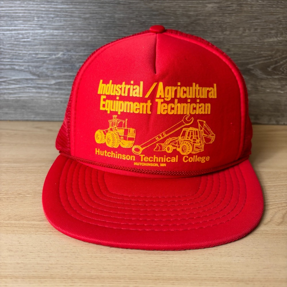 VINTAGE Hutchinson Technical College Hat Cap Snapback Red Trucker Minnesota